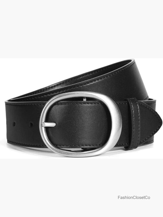 Oval Buckle Leather Belt for Women, Chunky Skinny Belt for Dresses, Coats, main image 5